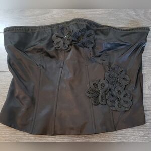 D Studio Silk Black Corset with Flower Detail - Size 10
